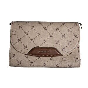 Nine West Beige & Brown Monogram Crossbody Clutch Wallet Designer RFID Purse